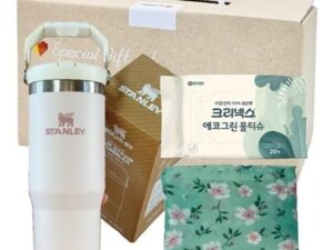 지구생각 친환경 3종세트 판촉물제작 (스탠리텀블러887리터+더블빅시장가방+에코그린생분해물티슈)